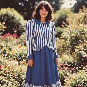 💙 VTG 80s Striped Uniform Skirt Set Costume 12 🎪